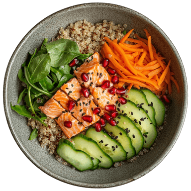 Salade de quinoa au saumon et légumes croquants