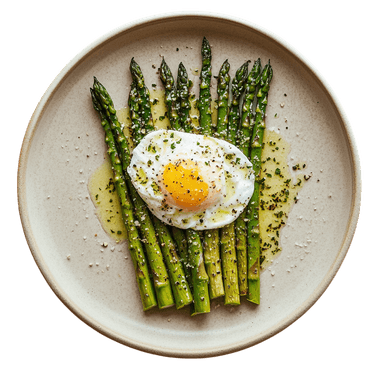 Asperges rôties au parmesan et œuf poché