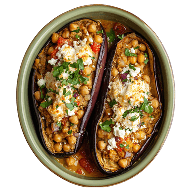 Aubergines farcies aux pois chiches et à la feta
