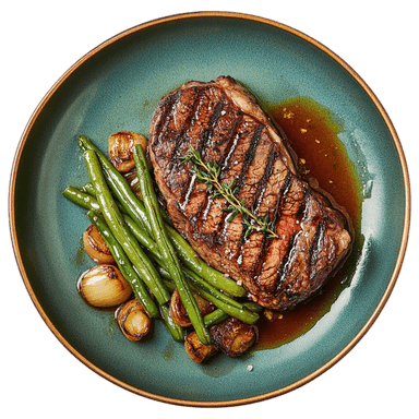 Bifteck grillé et haricots verts aux échalotes