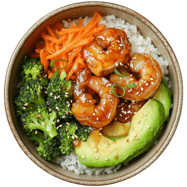 Bowl de crevettes teriyaki éclair