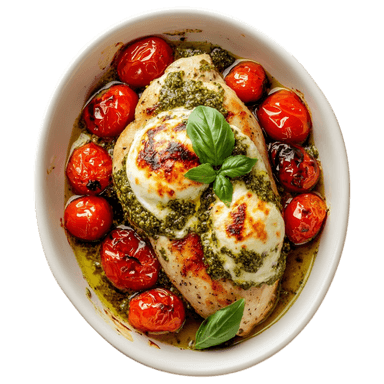 Escalopes de poulet au pesto et tomates cerises