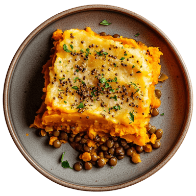 Gâteau de patates douces et lentilles aux épices
