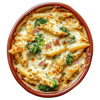 Gratin de pâtes au jambon et brocoli