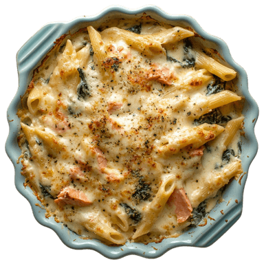 Gratin de pâtes aux épinards et saumon fumé