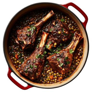 Jarrets d'agneau à la tomate et aux lentilles