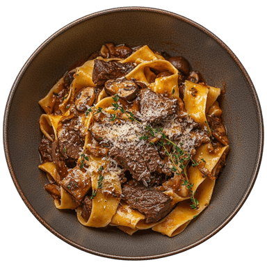 Pâtes au bœuf braisé et aux champignons