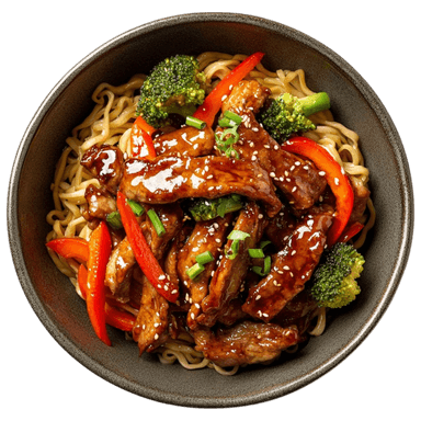 Porc à l'asiatique et nouilles sautées