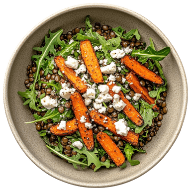 Salade de lentilles aux carottes rôties et feta