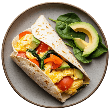 Wraps aux œufs brouillés et légumes